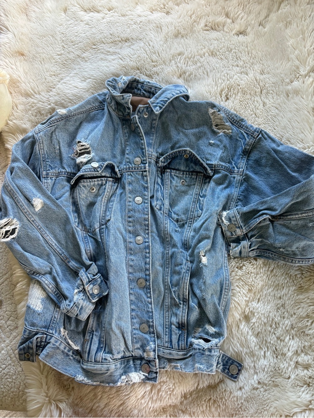 American Eagle Light Blue Distressed Denim Jacket
